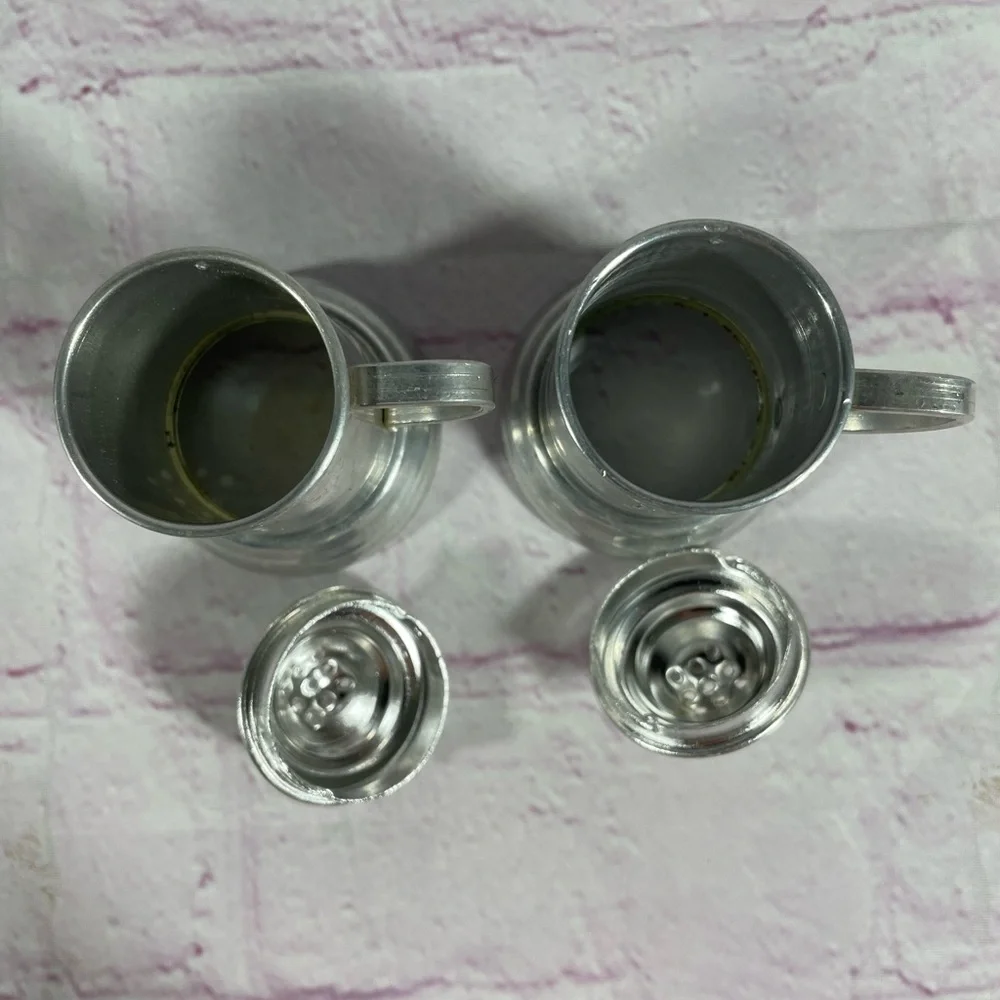 Vintage Metal Beer Stein Salt and Pepper Shaker Set Aluminum Hong Kong